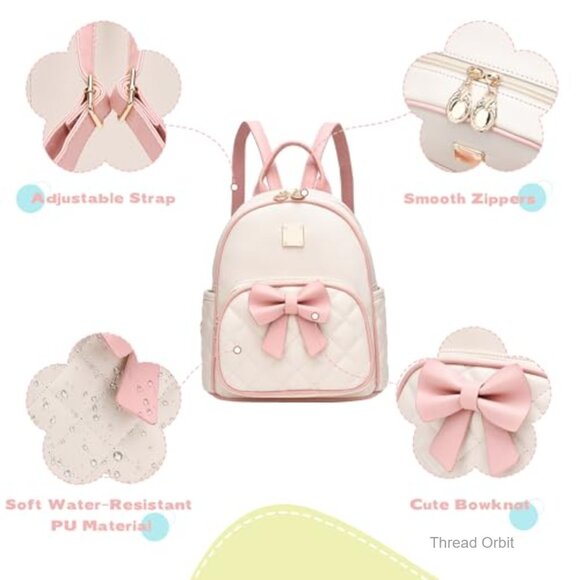 Mini Vegan Leather Backpack with Adjustable Bow Knot for School Travel